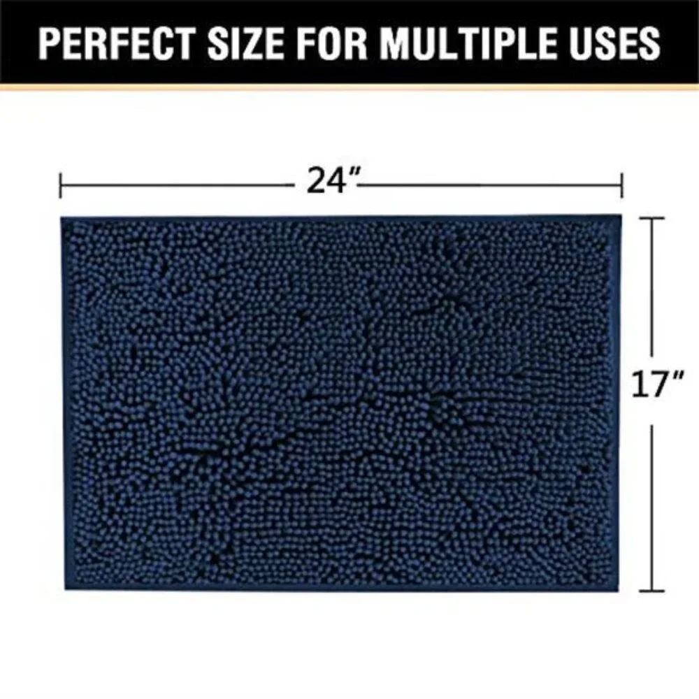 Navy Blue Bath Rug Chenille Non Slip Bath Mat Soft Absorbent Plush Bathroom Rug